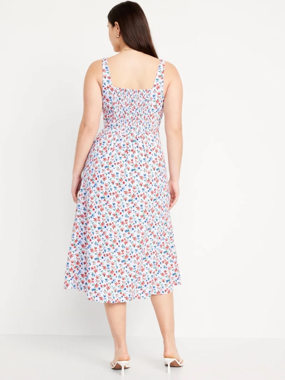 Old Navy Large Fit & Flare Linen Blend Midi Dress In Americana Floral Print - Picture 9 of 12